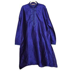 Uvaam Men's Dark Blue/Purple Silk Knit Kurta
